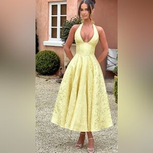 Effie Midi Yellow Halter Dress Size XS New with Tags